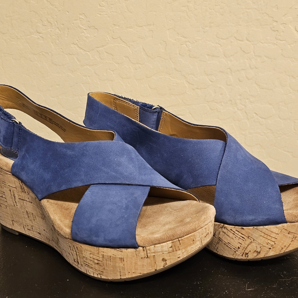 Clark Annidel Blue Wedge Platform Sandals Size 9